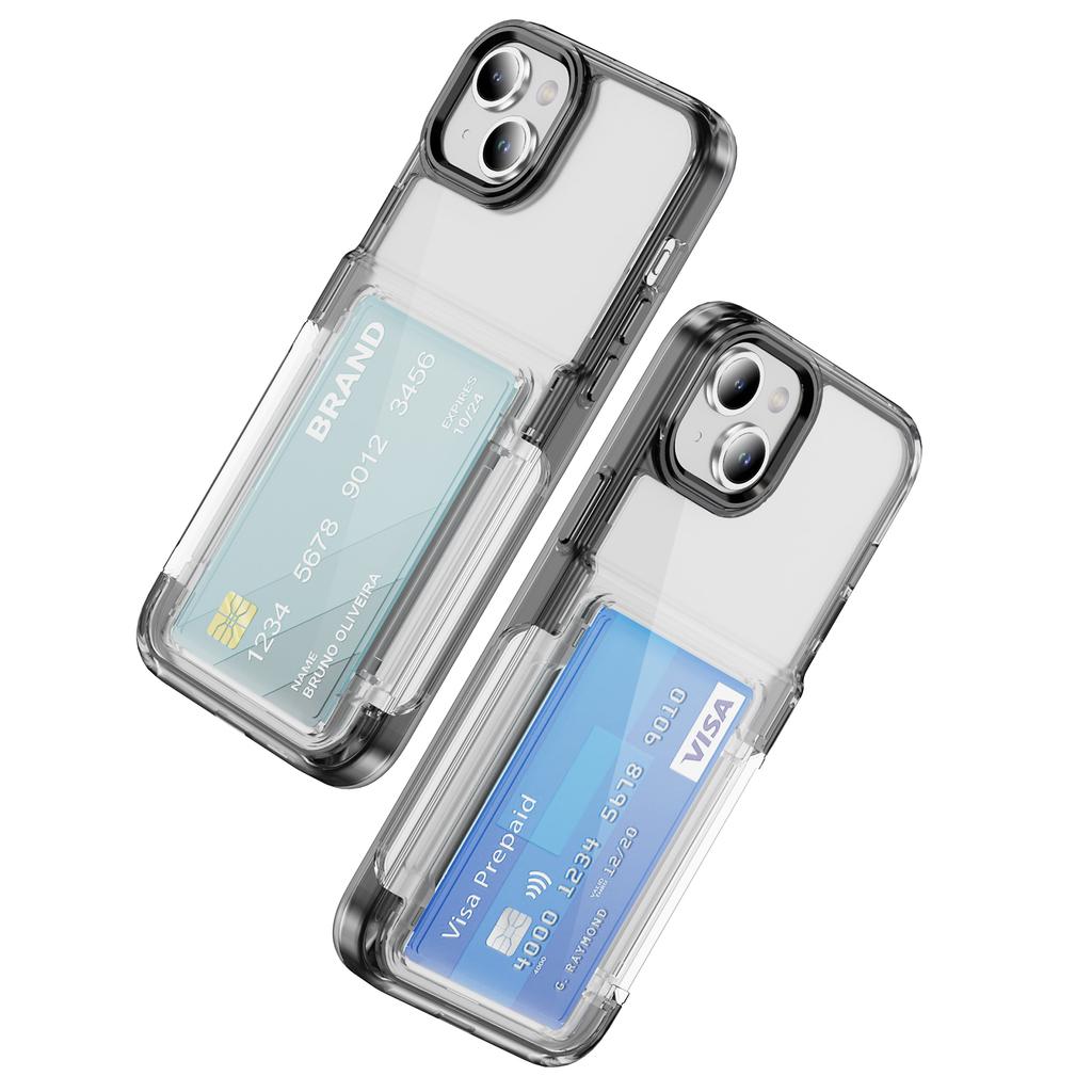 For iPhone 13/14 Case TPU + Acrylic Phone Cover with Card Holder Kickstand