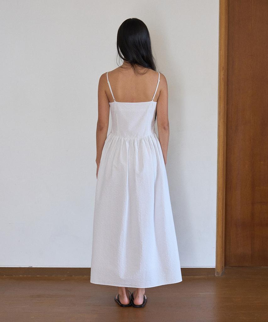 Manggomaenipeullijeu Sherry Shirring One Piece_Ivory Stripe