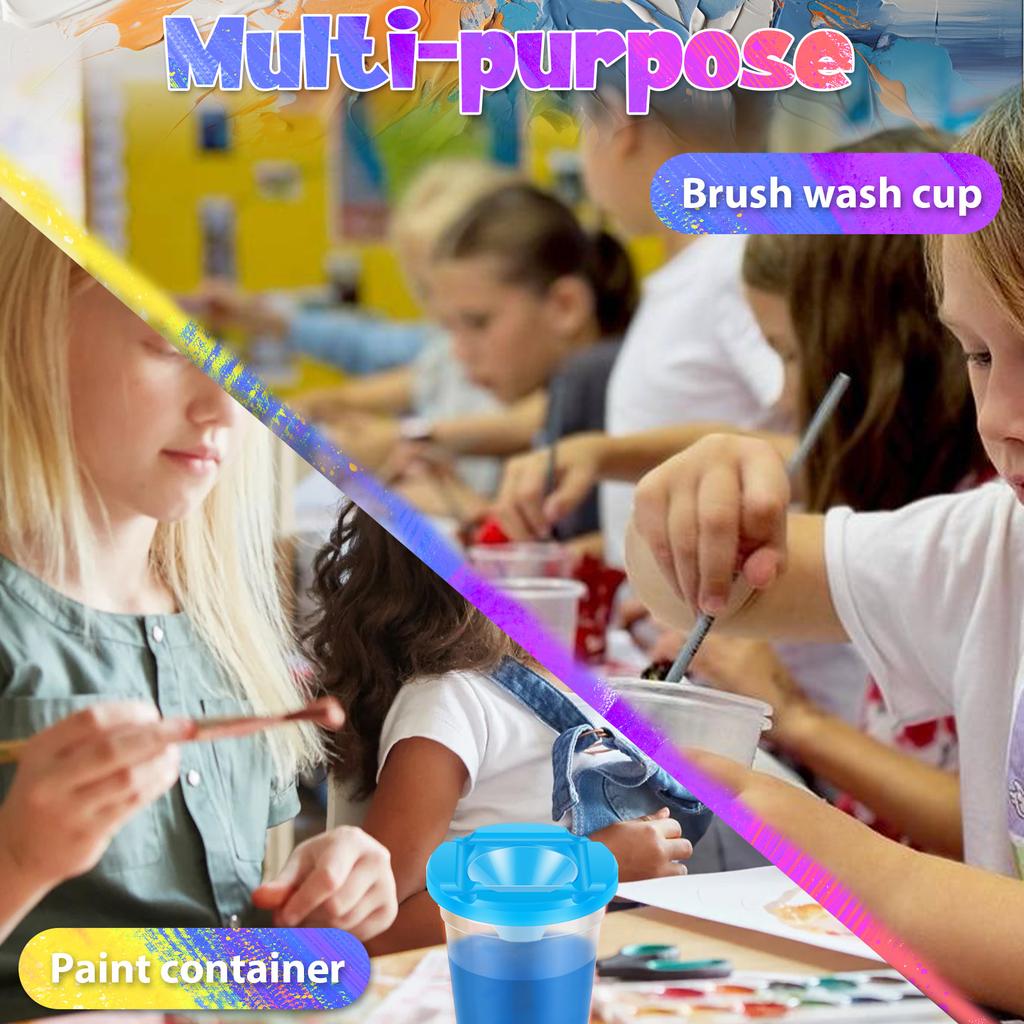 5/12 Pcs Spill Proof Paint Cups Painting Pen Wash Cup DIY Art Graffiti Paint Pen Wash Bucket with Brushes for Arts and Painting