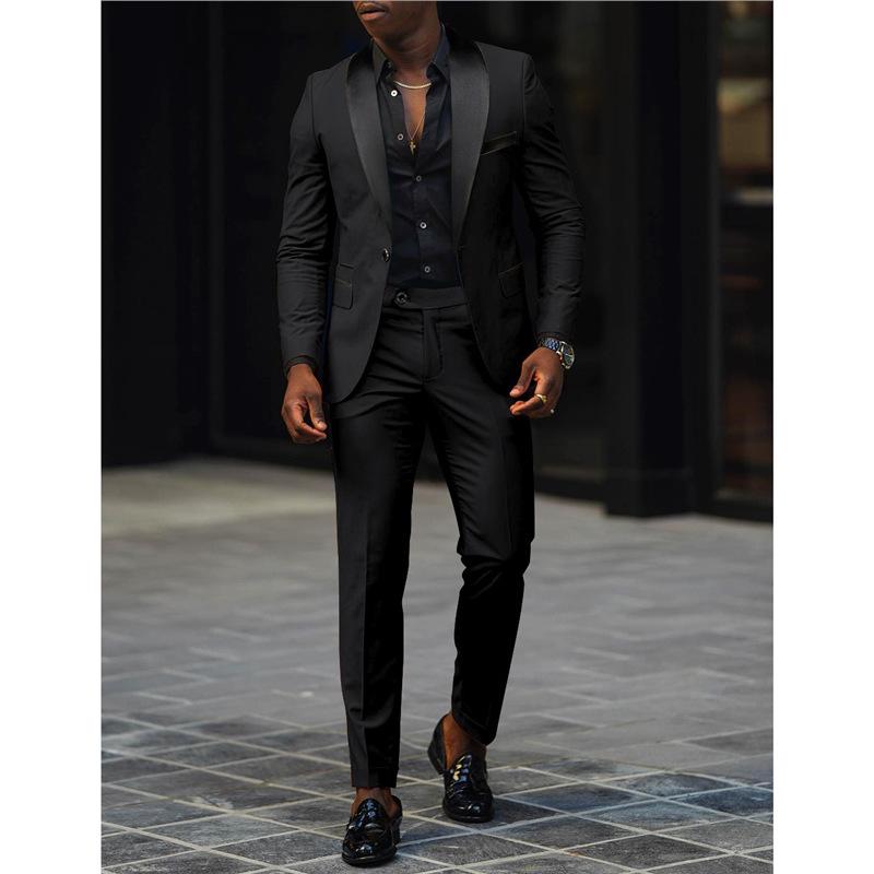 European & American Men's Business Casual Slim Fit Suit Set - Wedding Groom Two-Piece Outfit