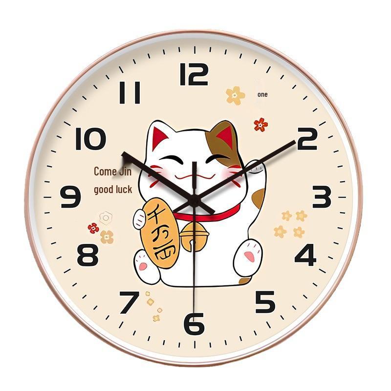 8-inch Lucky Cat Silent Wall Clock for Living Room Decoration