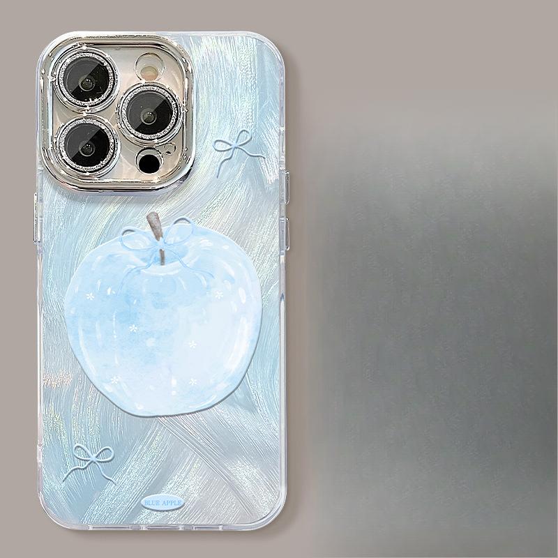 Green Apple Bracelet for Apple 16 Mobile Phone Case Huawei Pura70pro Feather Yarn 15 Full-pack Lens Film X