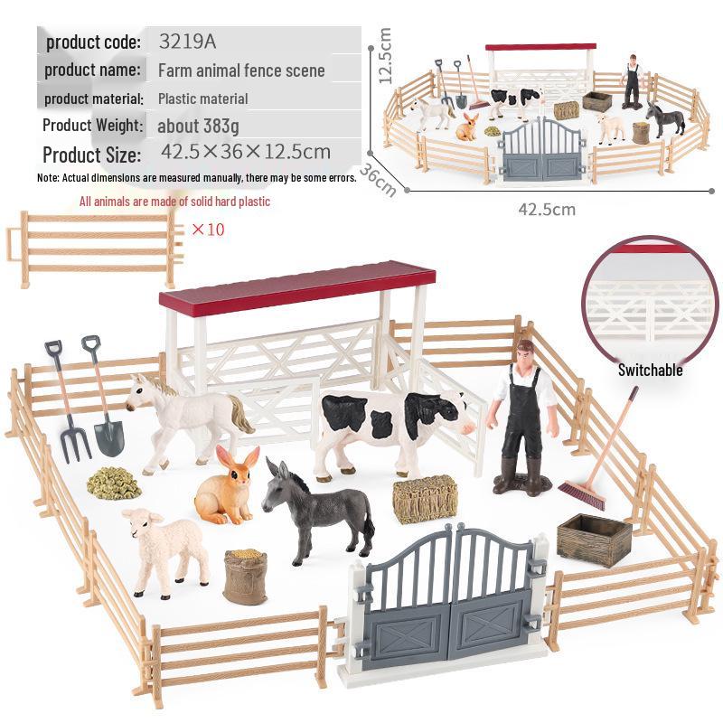 Farm Animal and Human Figures Playset with Fences: Rabbit, Sheep, Donkey, Cow - Parent-Child Simulation Toy