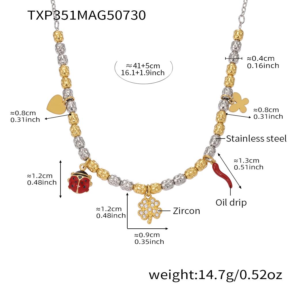 Heart And Flower Charms Necklace Bracelet In Stainless Steel 18k Gold Plated Beaded Necklaces Bracelets Jewelry Set For Women