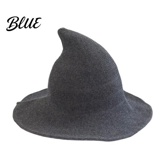 Cotton Knitted Wizard Hat Women Pointed Witch Hat Foldable Wide Brim Cap Halloween for Cosplay Autumn Winter Themed Party Costume Accessory
