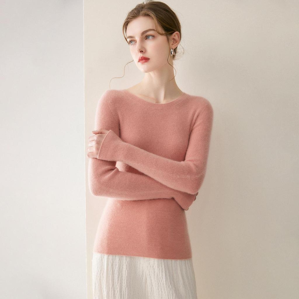 Le Kasha 2026 Women's 100% Cashmere Sweater: Ribbed Round Collar, Long Sleeve, Twelve Gauge Single Thread