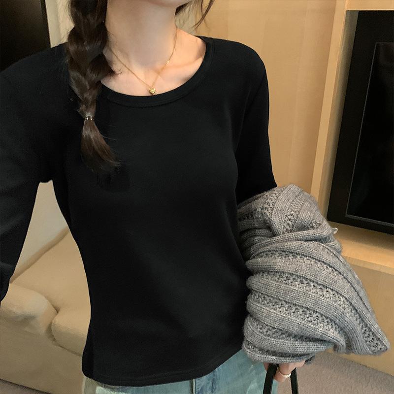 

Женская белая футболка с круглым вырезом на правом плече и длинными рукавами из утолщенного бархата для осени и зимы, новый стиль, внутренний теплый базовый слой XL