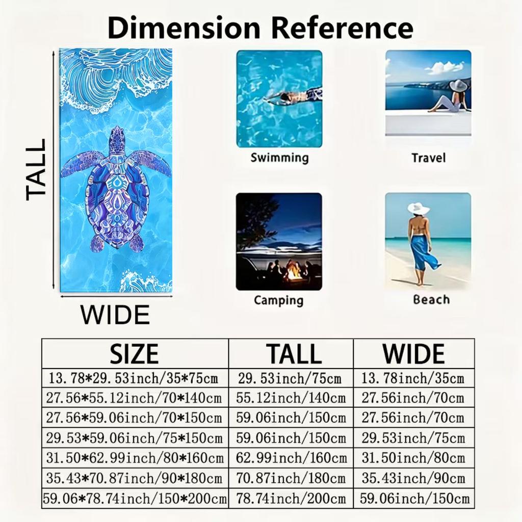 1pc with Turtle and Waves Pattern Beach Towel Travel Towel Unisex Soft Comfortable Quick Dry Portable for Men Women Beach