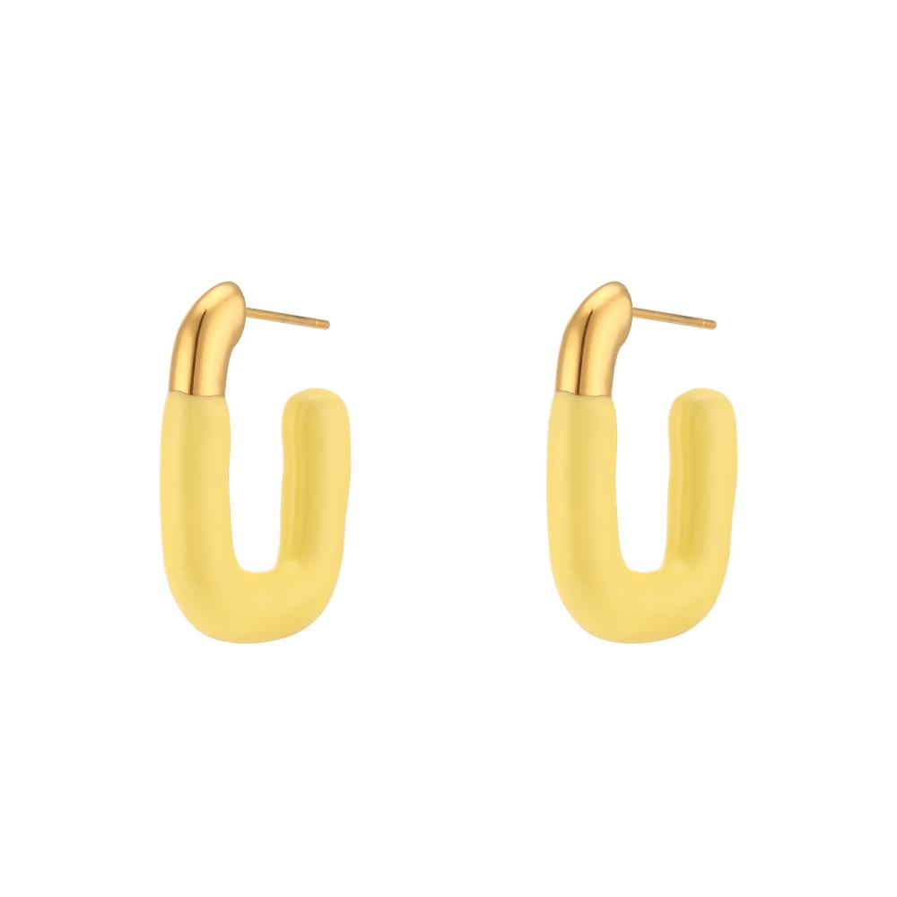 

MamacitaSlay 316L Stainless Steel Color Enamel U Shaped Hoop Earrings 18K Gold Plated Waterproof Summer Jewelry For Women Gift жовтий