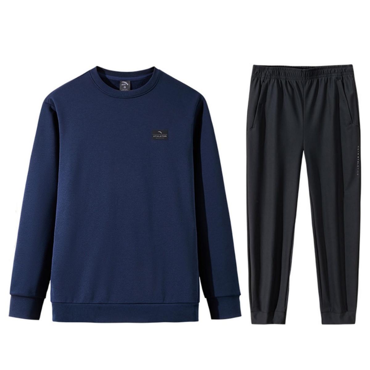 

Anta Solid Color Warm Crew Neck Sweatshirt Elastic Waist Cuffed Fleece Casual Sports Suit Men sweatshirt, pants 152447729N-2+152447323N-2 XXXL