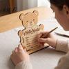 Nursery Shelf Display Sign Wooden Baby Birth Announcement Sign, Cute Bear Hello World Newborn Welcome Statistics Memory Board with Stand, Name Plaques