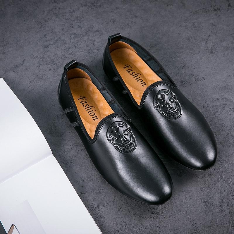 Genuine Leather Men's Slip On Footwear Punk Style Office Man Formal Shoes Wedding Party Men Dress Shoes Breath Loafers Moccasins