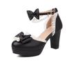 Fashion Spring Pearl Ankle Strap Women High Heels Mary Jane Pumps Party Wedding Cosplay White Pink Bow Princess High-heeled Lolita Shoes