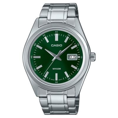 Relógio masculino analógico padrão de aço inoxidável com mostrador verde de quartzo MTP-B180D-3AV