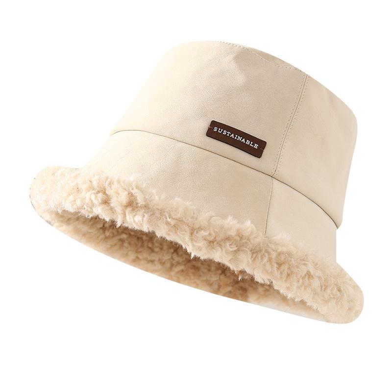Retro Versatile Simple Solid Color Fisherman Hat Children Winter Warm Cold Suede Lamb Wool Plush Basin Hat