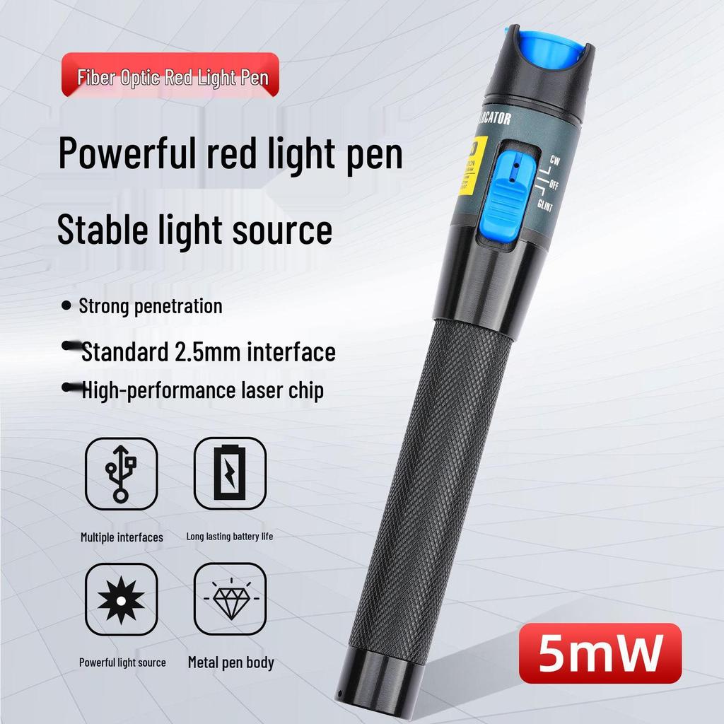5mW Fiber Optic Red Light Fault Detector Pen with Pigtail Patch Cord, 5 Km Range