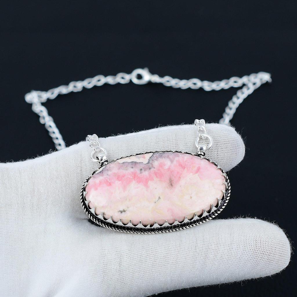 Natural Rhodochrosite Gemstone Jewelry Necklace, Rhodochrosite 925 Sterling Silver Charm Necklace For Wedding Gift, Necklace For Women