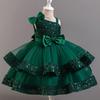 Girls Beaded Bow Tie Sequin Mesh Children's Sleeveless Evening Dress School Graduation Party Multi Layered Dress