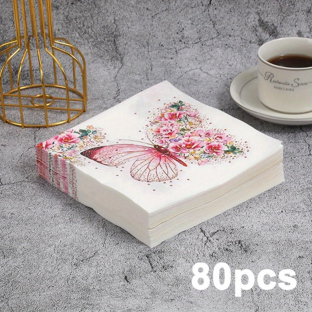 80pcs Butterfly Floral Paper Napkins Watercolor Flower Guest Napkins Disposable Dinner Napkins Decorative Paper Hand Towels for Wedding Bridal Shower 80pcs