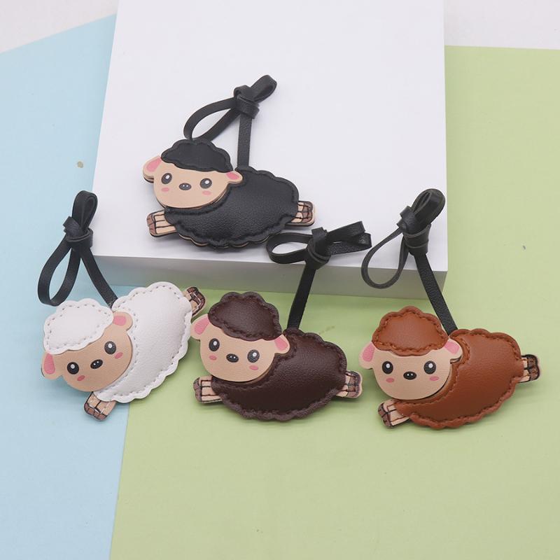 Cute Goat PU Leather Keychain Durable Cute Key Ring Bag Pendant for Women Car Key Holder Daily Use Gift