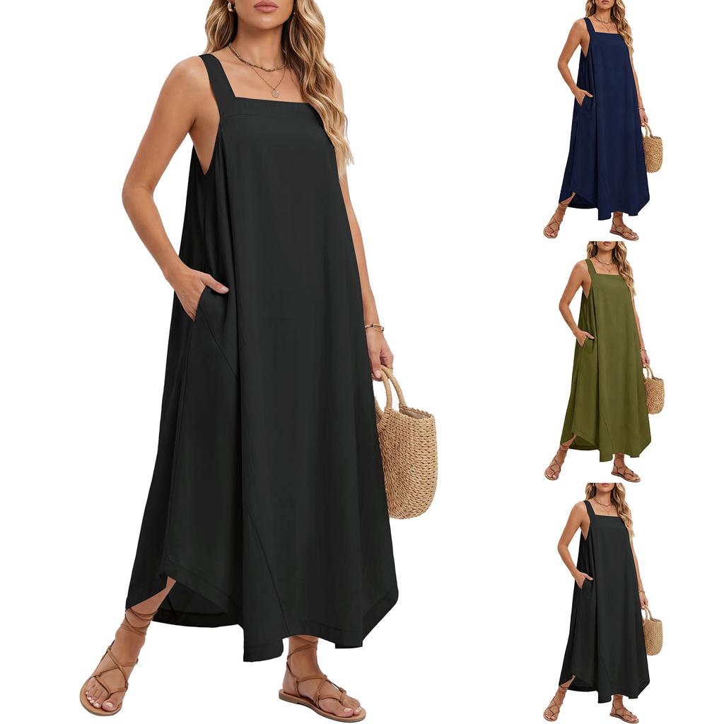 Women's Color Sleeveless Slim Fit Fashionable Long Dress