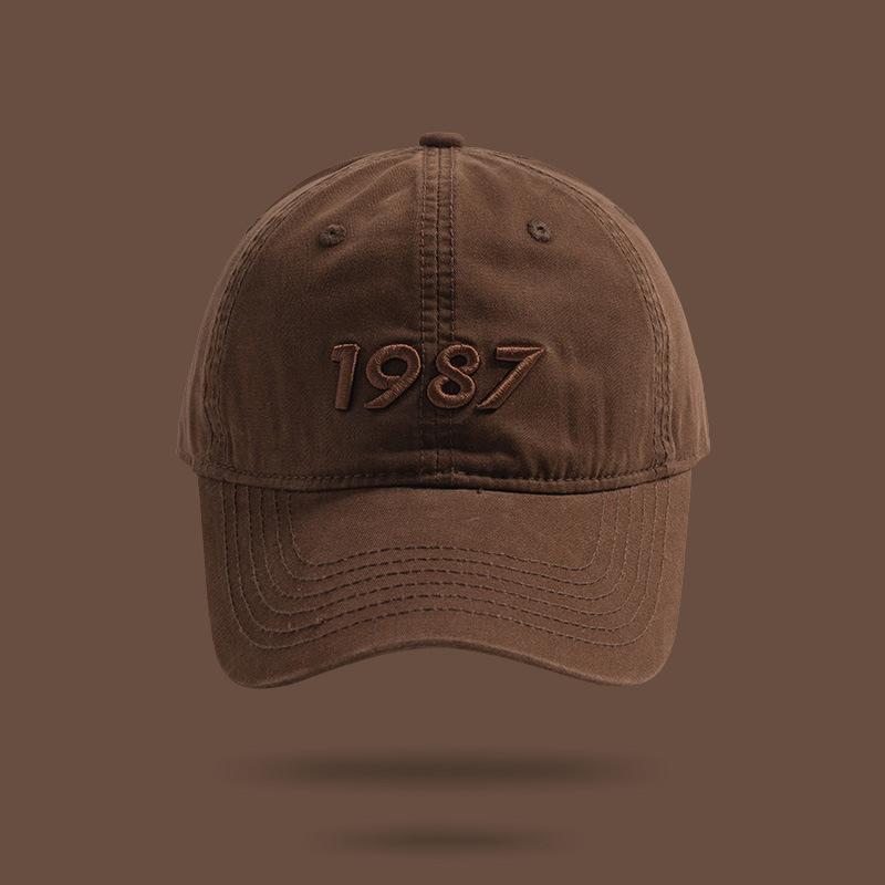 New Big Head Circumference 1987 Embroidered Baseball Cap Quality Deep Top Curved Brim Showing Face Small Cap Children Spring and Autumn Versatile