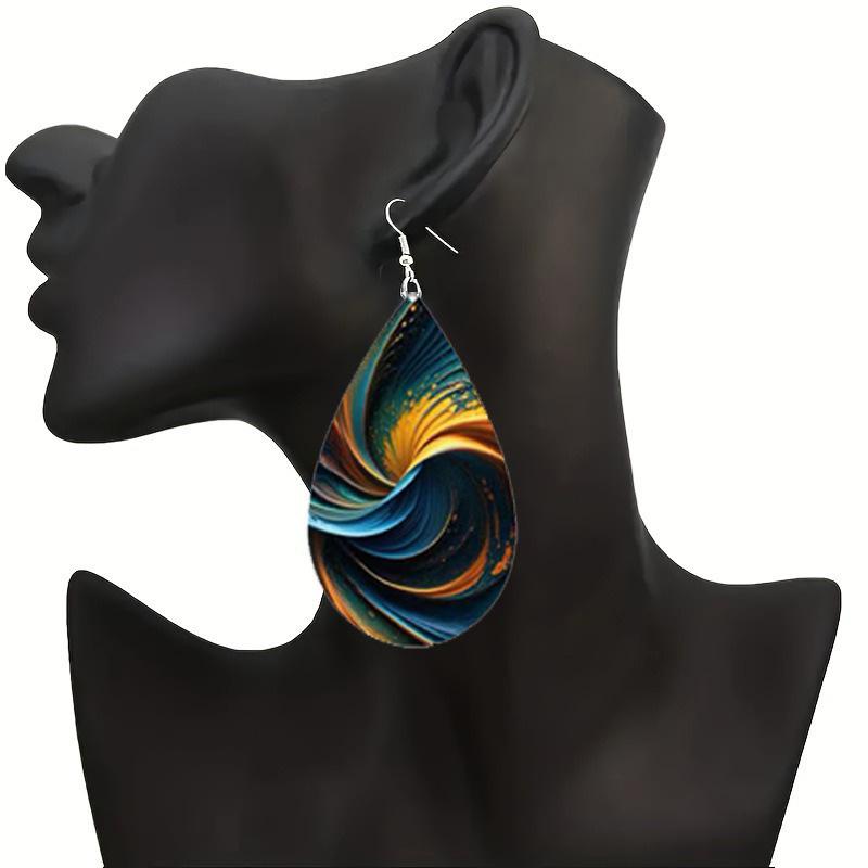 Exaggerated creative popular color pattern teardrop earrings