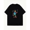 Cotton T Shirt White Skateboarder Cartoon Print Ok Text Casual Wear For Women Summer Outfit Street Style Top
