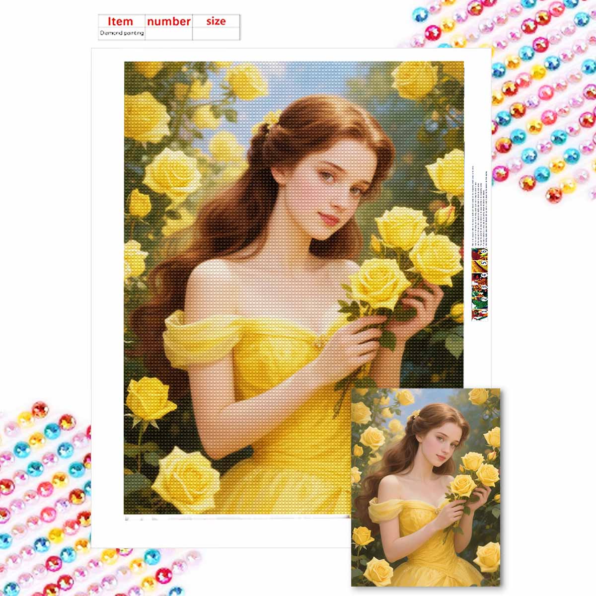 

Алмазная мозаика Красочная алмазная живопись Цветы и принцессы Полная круглая вышивка Мультяшные креативные хобби Настенный декор Round 20x30cm