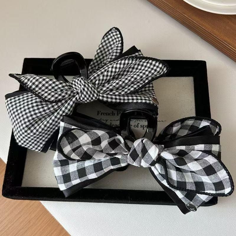 2025 High-End Bow Plaid Shark Claw Clip for Women - Elegant Large Hair Accessory