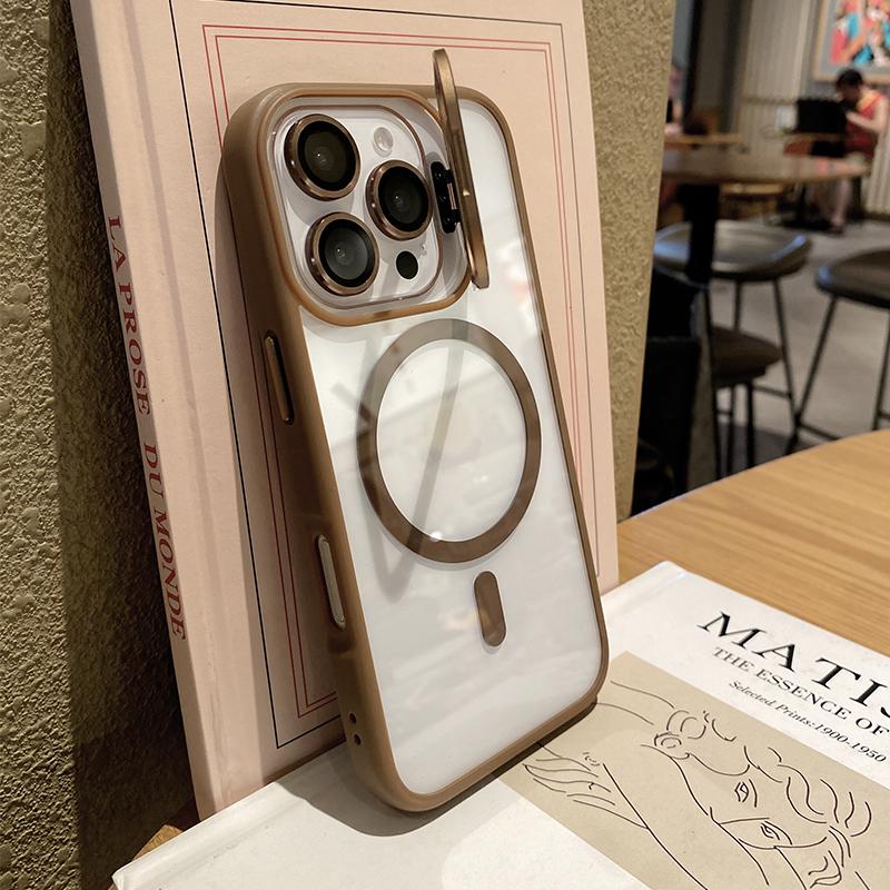 Matte Phone Case For iPhone 17 16 15 14 13 12 11 Pro Max Plus Air For Magsafe Transparent Magnetic Holder Lens Protection Cover