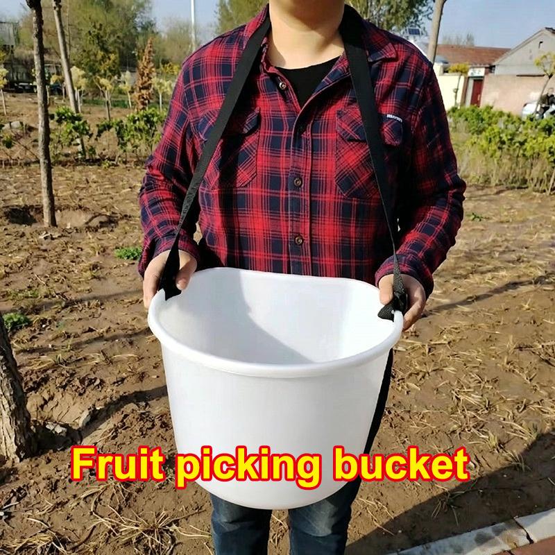 Thickened Plastic Fruit Picking Bucket 15L High Load Adjustable Shoulder Strap Durable for Large Scale Orchard Harvest Work C
