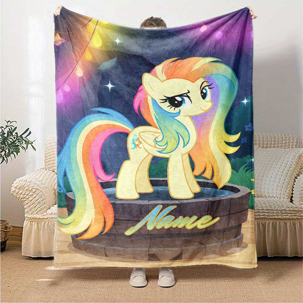 Little Pony (2) Personalized Name Blanket Throw Customizable Blanket Soft Warm Cozy Throw For Seaside Bed Office Bedding All-Season Use