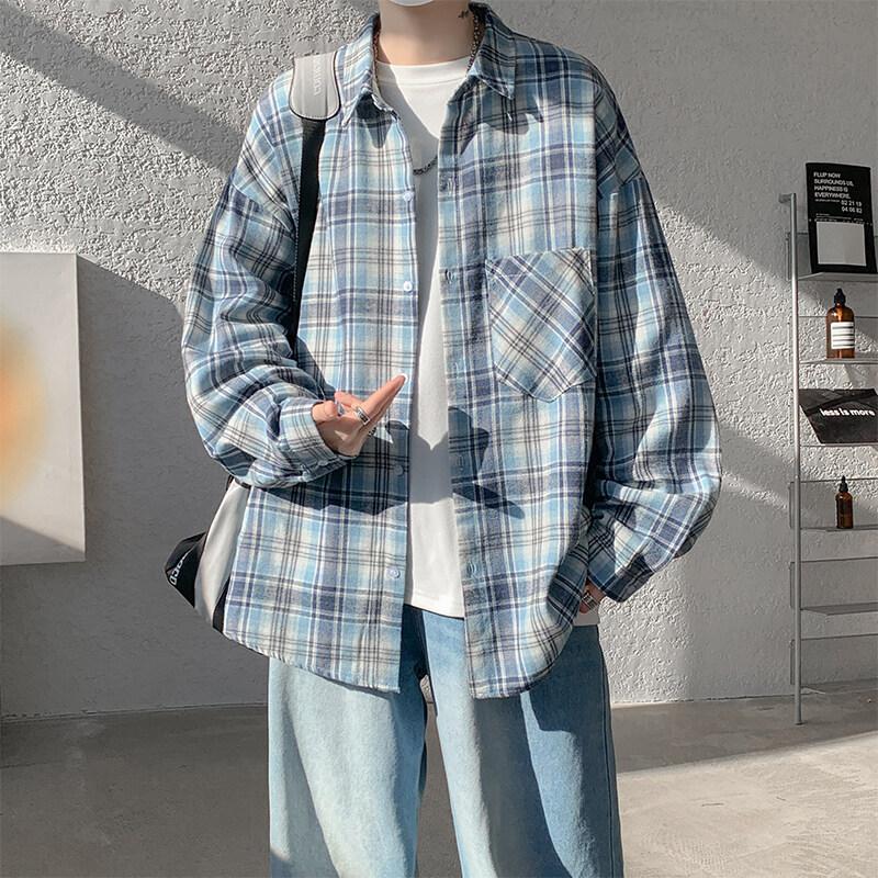 

Мужская рубашка Cozy Up Western Flannel Plaid Shirt Snap-on Button 5XL светло-синий