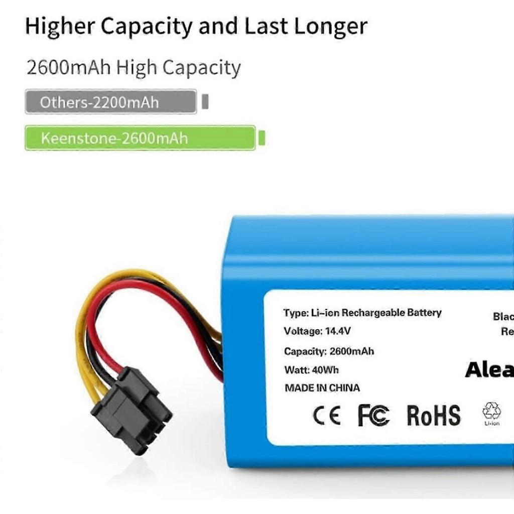 14.4V 2600mAh Replacement Battery for Conga Excellence 1390 Robot Vacuum Cleaner with Compatible Power Supply