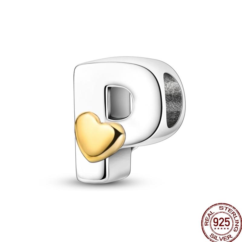 Copper 26 Letter English Alphabet Charms Beads Gold Heart Pendant Fit Original Bracelet Diy Jewelry Making As Gifts