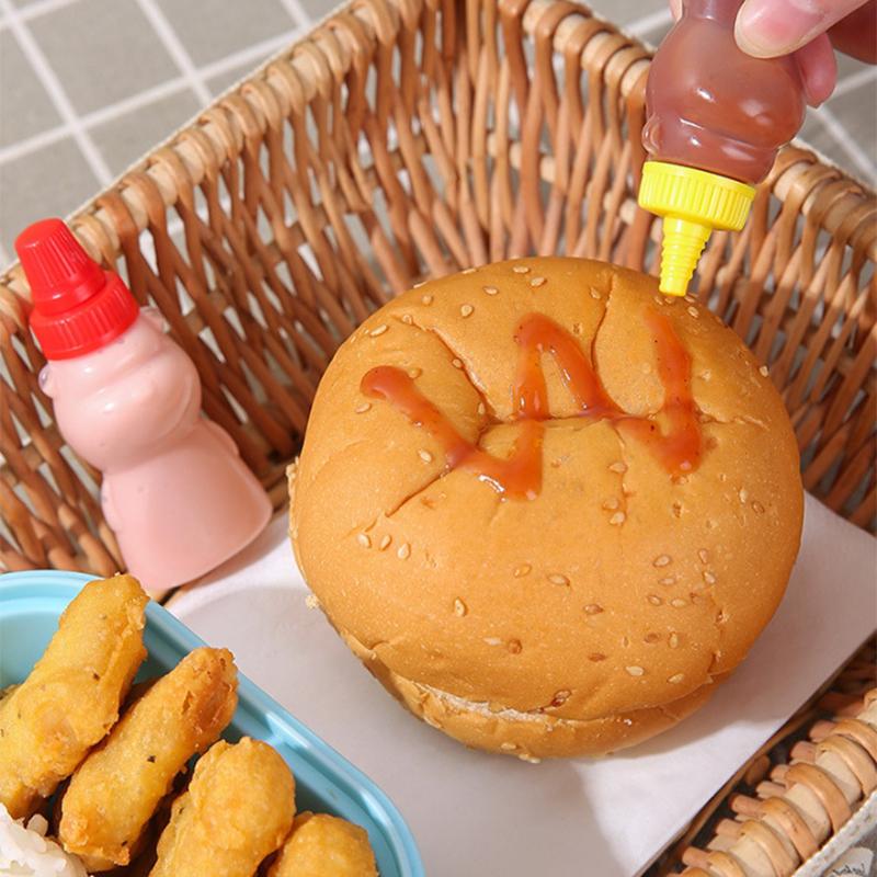1/2/4Pcs Mini Sauce Box Squeeze Bottle Cartoon Cute Pattern Tomato Honey Condiment Container For Kids Lunch Box Accessories