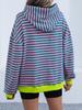 European and American women's clothing autumn and winter new striped hooded contrasting color loose long-sleeved sweater