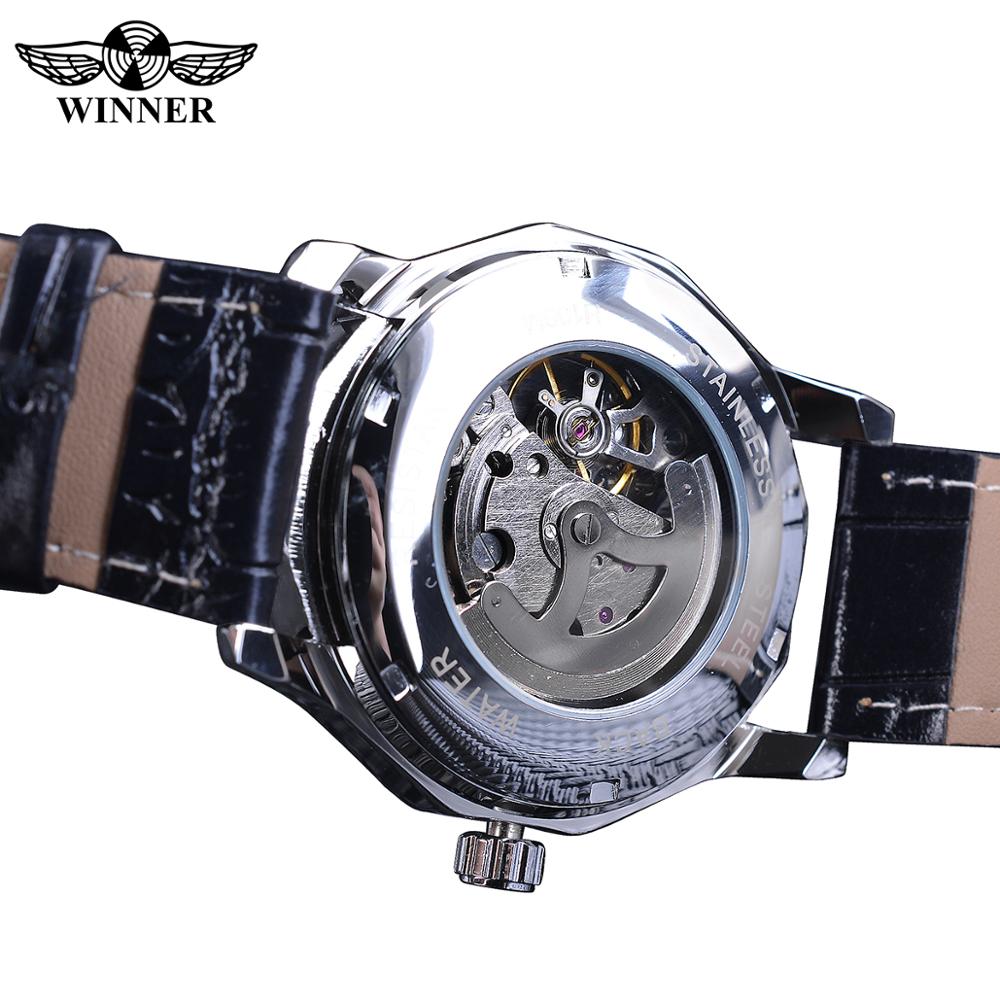 WINNER Blue Ocean Geometry Design  Transparent Skeleton Dial Mens Watch Top Brand Luxury Automatic Fashion Mechanical Watch Clock