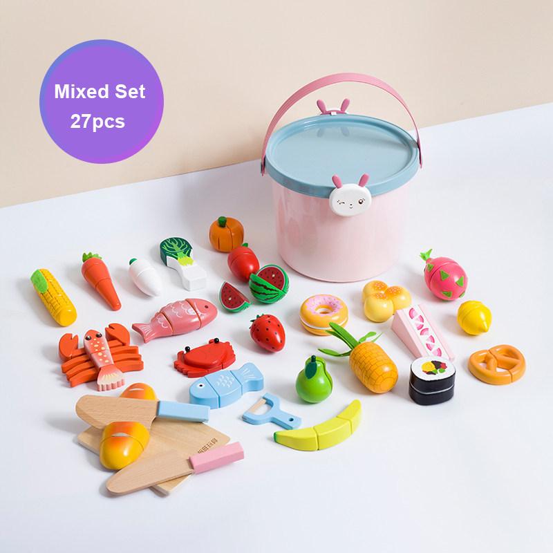 Wooden Pretend Play Children Toys Fruit Vegetable Cutting Set for Girl Kitchen Food Play Imitation Game Montessori Education Toy