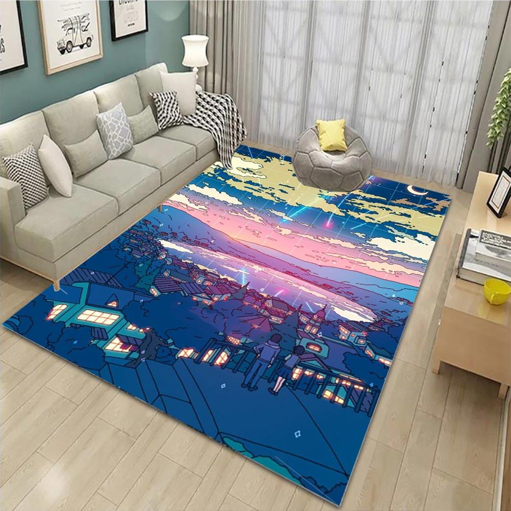 Japońskie Anime Scena Nocna Dywany Mata Podłogowa do Zabawy dla Dzieci Super Nadruk Dywany Nowoczesny Wystrój Salonu Domowego Zmywalny Dywan Podłogowy