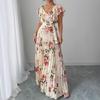 Europe and the United States hot summer women's digital printing pleated holiday wind lotus leaf edge waist elegant romantic women's dress