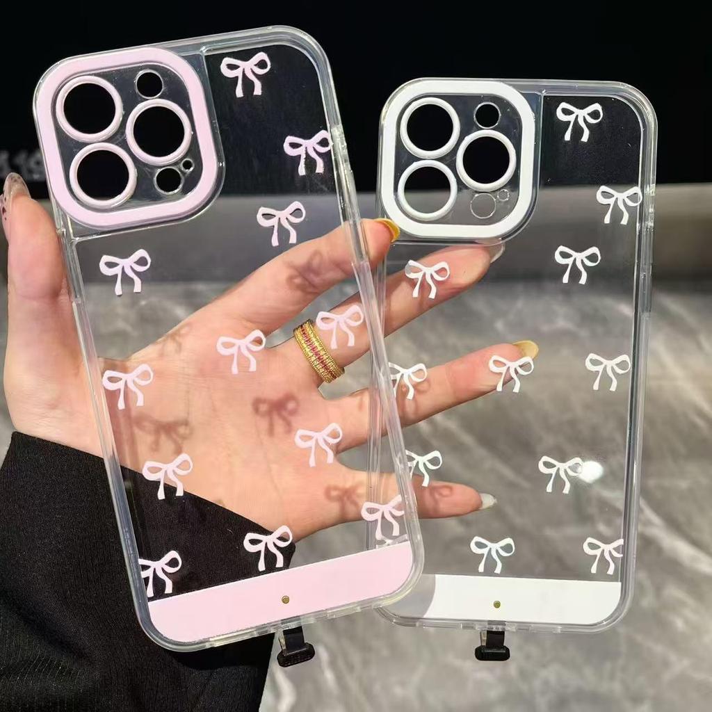 iPhone 17 Pink & White Bowknot Case with Sound-Controlled Call Flash for Apple 16