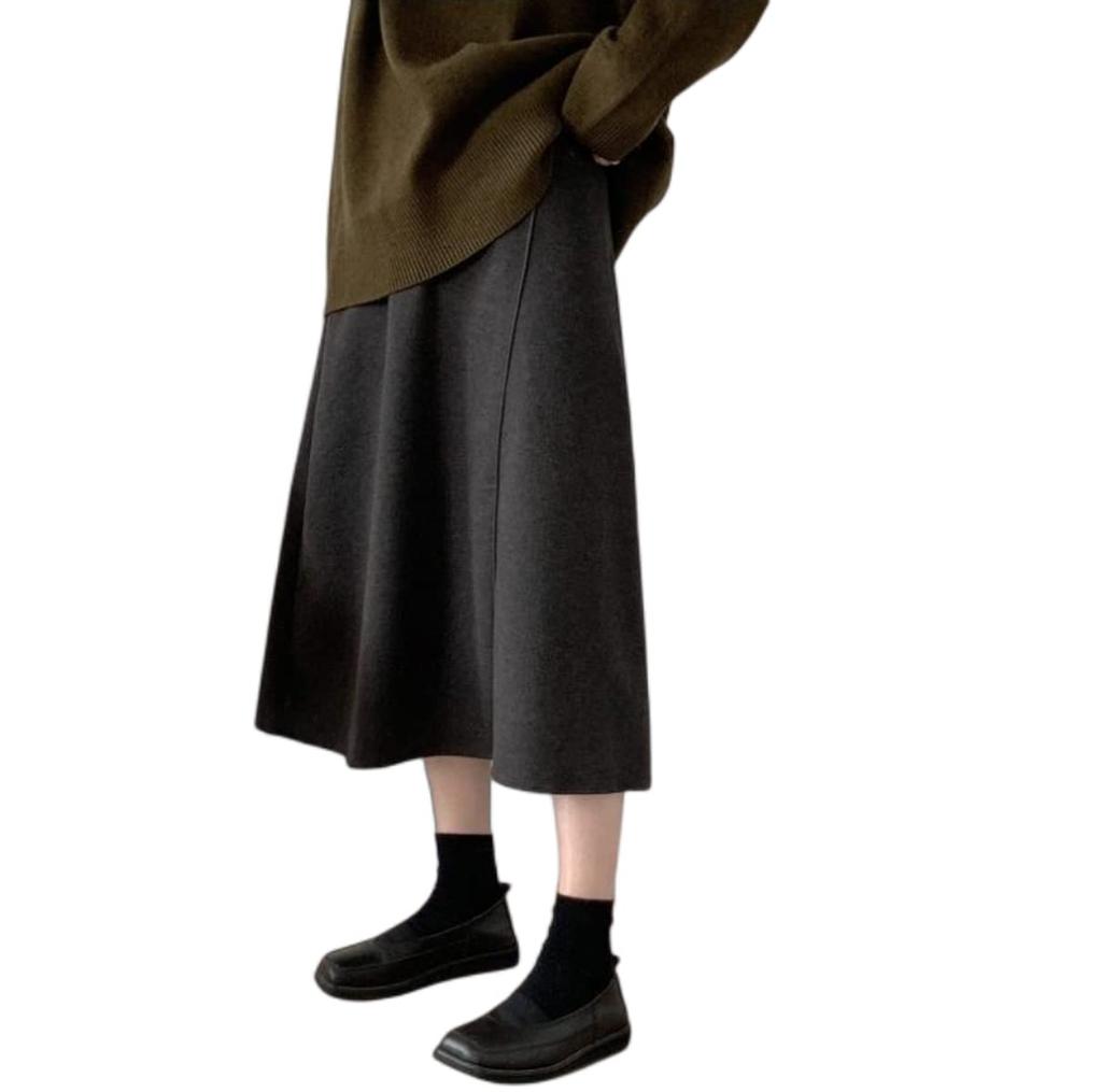KARZUKI Maternity Long Mori Girl Adjustable Japanese Easy To Move Office Loose High Caramel and Commuting Bottoms Grayish Skirt, Spring/Autumn/Winter,