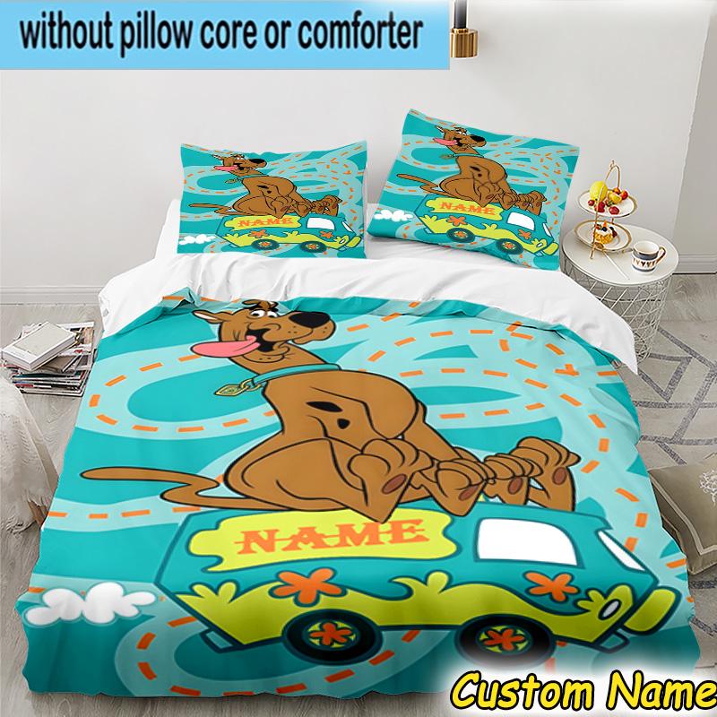 3PCS Custom Name Scooby dog Bedding Set Printed Duvet Cover Closure Includes 1 Duvet Cover & 2 Pillowcases for All Seasons Bedroom Decor