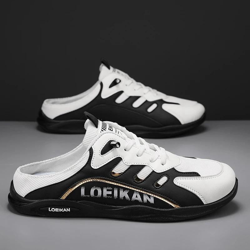 

2025 Летние тапочки для мужчин Модные мужские на плоской подошве 46 чёрный