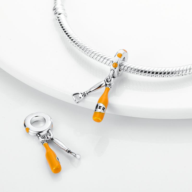 Charms Copper Orange Beer And Bottle Opener Pendants Fit Charms Plata Original Bracelet Beads Women Jewellery Making Diy