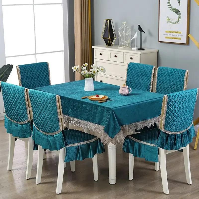 Rectangular Dining Table Cloth Chairs Cover Set Home Tea Table Cloth Lace Chairs Cushion Round Tablecloth Anti Slip Stool Cover