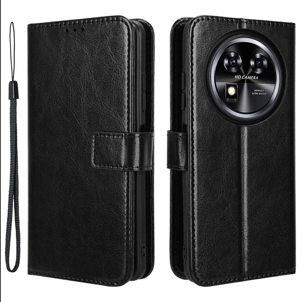 

For Oukitel C37 Case Wallet PU Leather Phone Cover Crazy Horse Texture Black