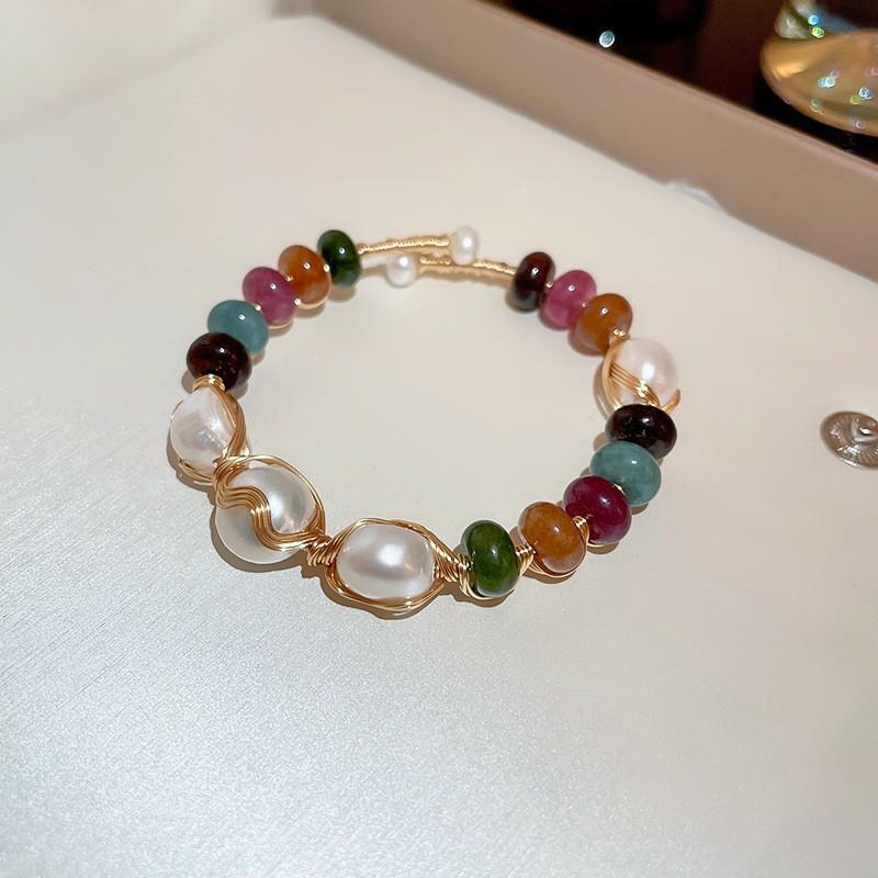 Baroque Pearl Open Cuff Bracelet Women Handmade Vintage Chic Geometric Design Luxury Minimalist Jewelry